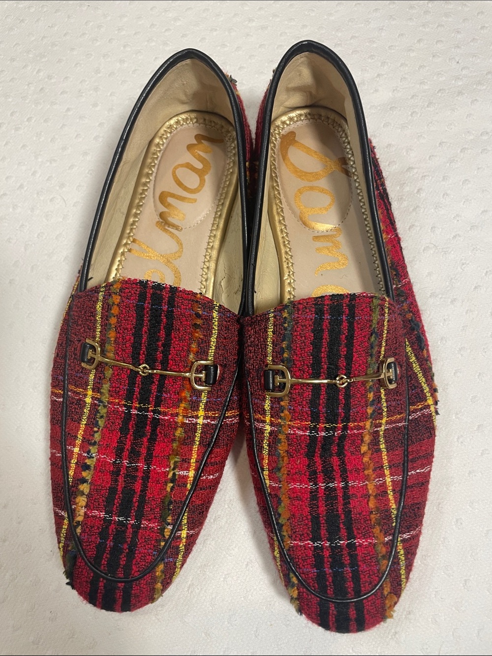 Sam Edelman Red Plaid Loafers with Gold Bit W9.5🔥🔥🔥